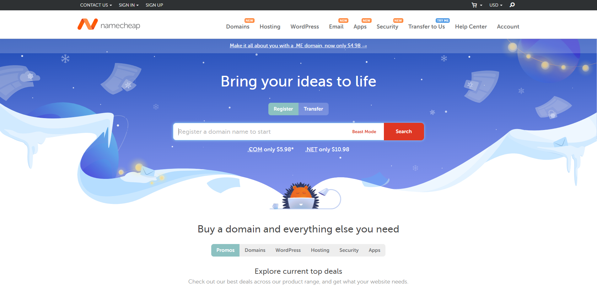 NameCheap Homepage Main